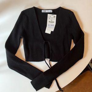 Zara Cropped Front tie sweater